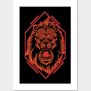 lion head illustration Posters and Art